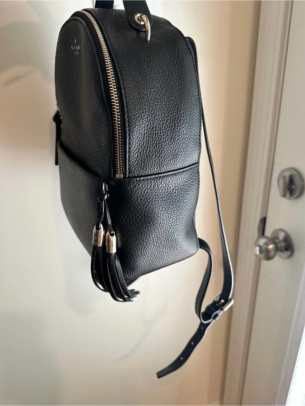 kate spade Black Pebbled Leather Mini Backpack with Gold Hardware